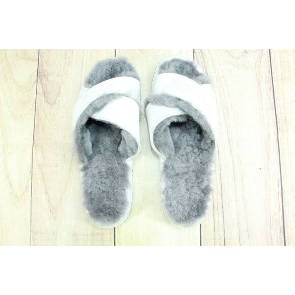 LL Bean White Suede Slip-On Shearling Lined Crisscross Flat Slippers Size 8 M - Picture 7 of 9